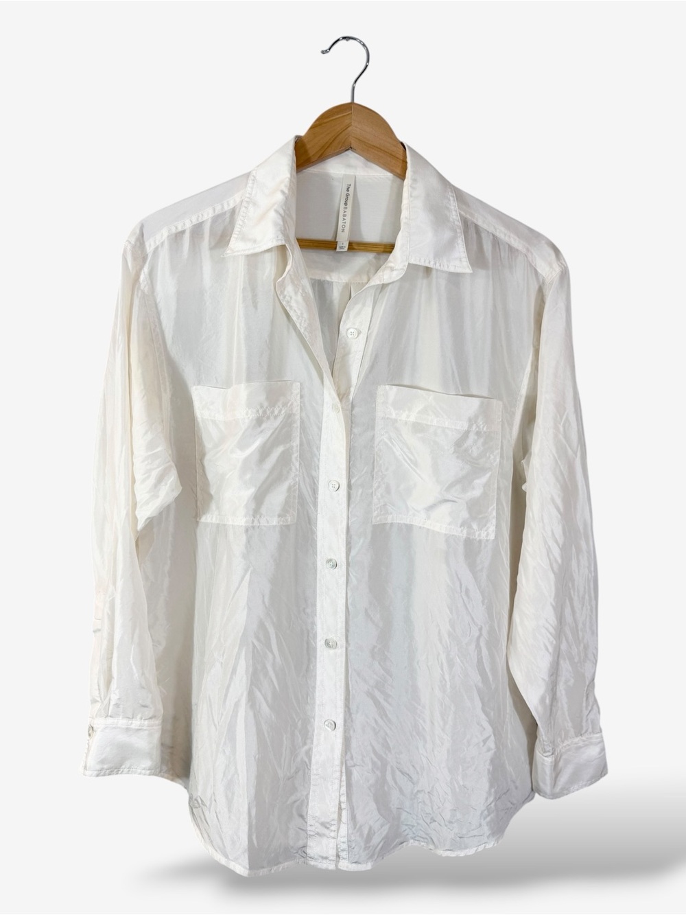 The Group Babaton Ivory Silk Blouse Size L Button Up Long Sleeve Minimalist